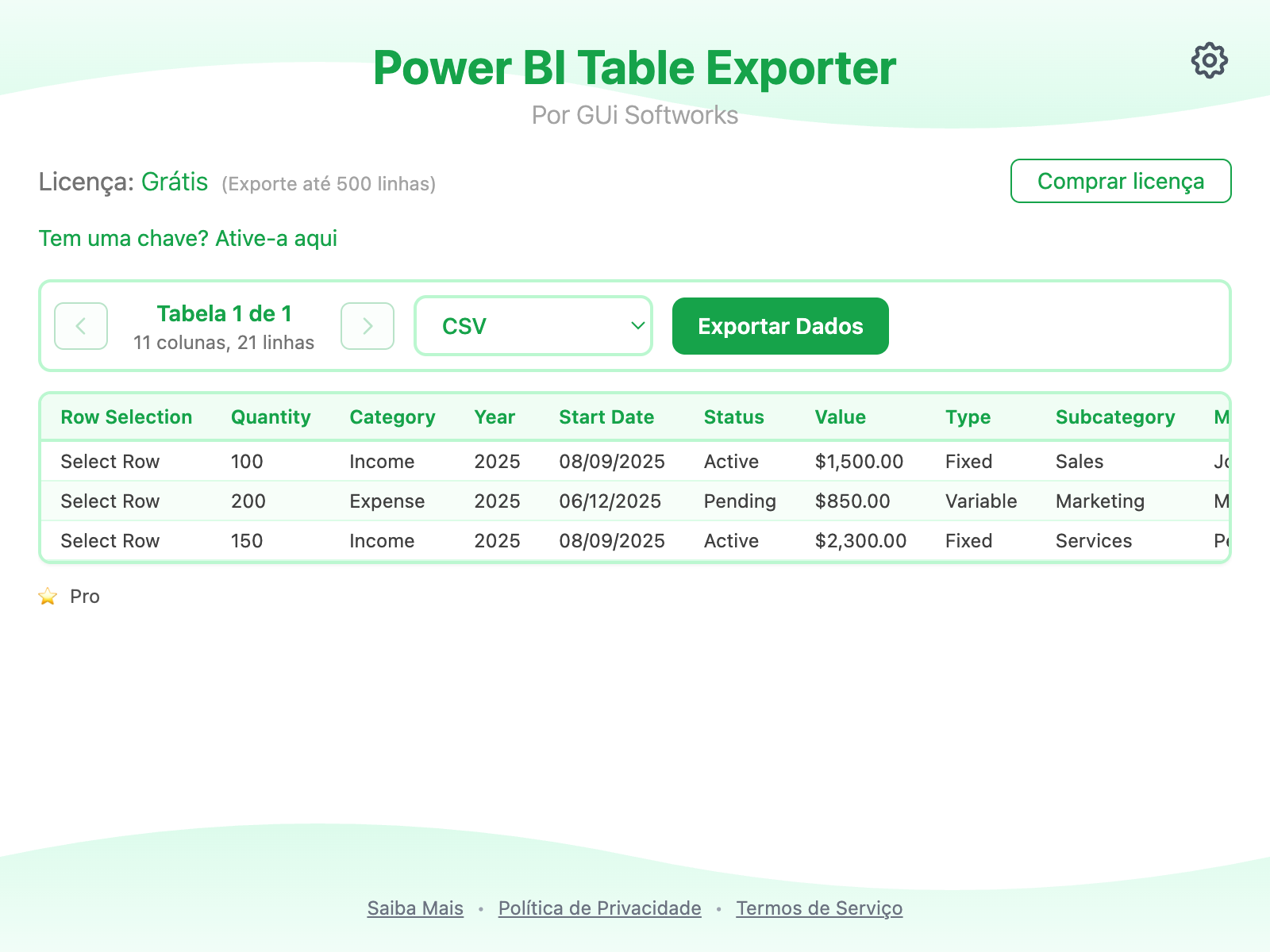 Captura de tela do popup da extensão